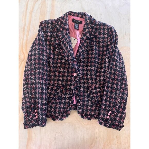 NWT Silkland Petite Tweed Jacket Women’s Large LP Pink Silk Blend Raw Hem Career - Picture 1 of 13
